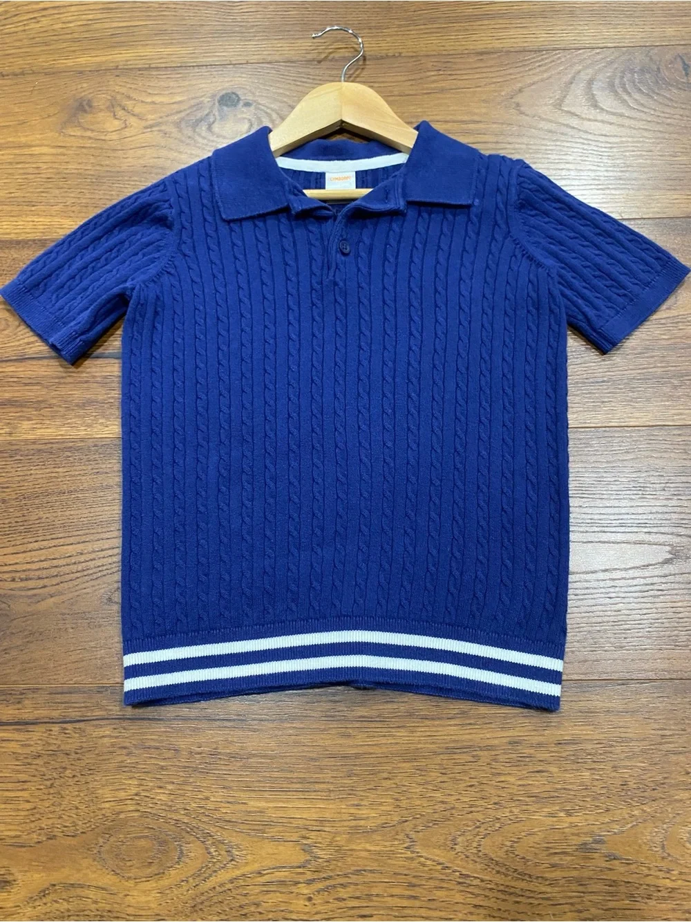 Gymboree Boys ‘Bon Voyage’ Navy Blue Cable Knit Short Sleeve Polo Size 7